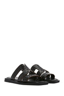 Women's Black Leather Slippers | Derimod Women's Black Leather Slippers | Derimod