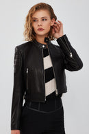 Darling Women's Black Sport Short Leather Coat | Derimod Darling Women's Black Sport Short Leather Coat | Derimod