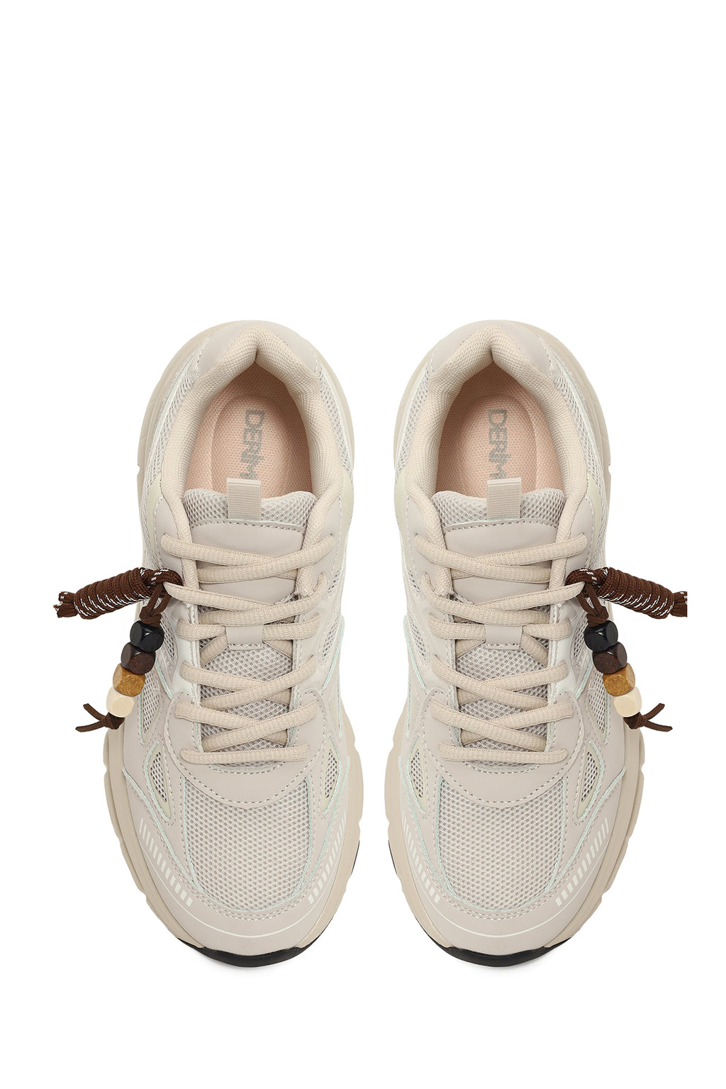 Kadın Bej Bağcıklı Kalın Tabanlı Charmlı Sneaker