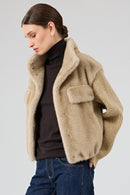 Cortina Women's Beige Short Teddy Coat | Derimod Cortina Women's Beige Short Teddy Coat | Derimod