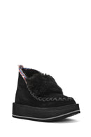 Women's Black Thick-Soled Fur Suede Leather Boots | Derimod Women's Black Thick-Soled Fur Suede Leather Boots | Derimod
