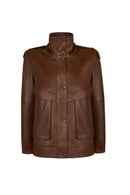 Carmen Woman Brown Fur Collar Leather Coat | Derimod Carmen Woman Brown Fur Collar Leather Coat | Derimod