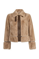 Livigno Woman Beige Short Teddy Coats | Derimod Livigno Woman Beige Short Teddy Coats | Derimod