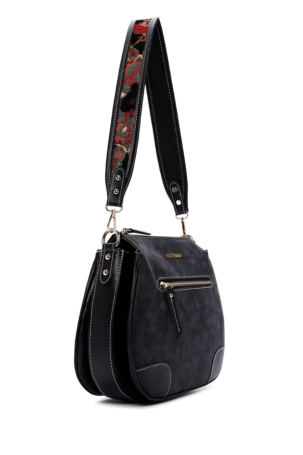 Kadın Siyah Uzun Askılı Nubuk Çapraz Çanta