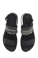 Women's Black Back Tie Stone Sandals | Derimod Women's Black Back Tie Stone Sandals | Derimod