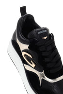 Alberto Guardiani Women's Black Gold Louise Thick Sole Leather Sneaker | Derimod Alberto Guardiani Women's Black Gold Louise Thick Sole Leather Sneaker | Derimod