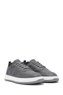 Men's Grey Lace-Up Leather Sneakers | Derimod Men's Grey Lace-Up Leather Sneakers | Derimod