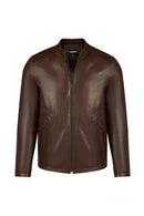 Insignia Male Brown Leather Jacket | Derimod Insignia Male Brown Leather Jacket | Derimod