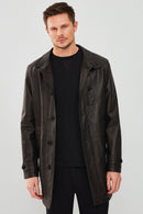 Ederson Men's Black Long Leather Trench Coat | Derimod Ederson Men's Black Long Leather Trench Coat | Derimod