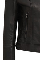 Prima Woman Black Short Leather Jacket | Derimod Prima Woman Black Short Leather Jacket | Derimod