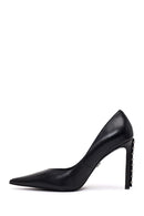 Woman Black Jeweled High Thin-Heeled Leather Stiletto | Derimod Woman Black Jeweled High Thin-Heeled Leather Stiletto | Derimod