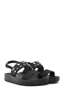 Women's Black Thick Soled Stoned Sandals | Derimod Women's Black Thick Soled Stoned Sandals | Derimod
