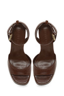 Woman Brown Platform Chunky High-Heeled Sandals | Derimod Woman Brown Platform Chunky High-Heeled Sandals | Derimod