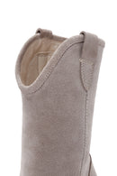 Women's Beige Thick Heeled Suede Leather Cowboy Boots | Derimod Women's Beige Thick Heeled Suede Leather Cowboy Boots | Derimod