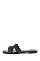 Women's Black Stone Flat Slippers | Derimod Women's Black Stone Flat Slippers | Derimod