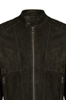 Lorenzo Male Gray Stand Collar Suede Leather Jacket | Derimod Lorenzo Male Gray Stand Collar Suede Leather Jacket | Derimod