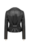 Athena Women's Black Short Leather Jacket | Derimod Athena Women's Black Short Leather Jacket | Derimod