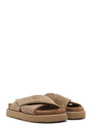 Women's Brown Strappy Thick Soled Suede Leather Slippers | Derimod Women's Brown Strappy Thick Soled Suede Leather Slippers | Derimod