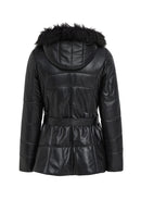 Alexandra Women's Black Hooded Furry Leather Coat | Derimod Alexandra Women's Black Hooded Furry Leather Coat | Derimod