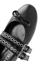 Women's Black Belted Leather Ballerina | Derimod Women's Black Belted Leather Ballerina | Derimod