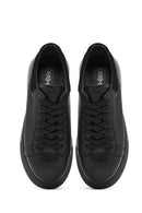 Men's Black Lace-up Thick-Sole Leather Sneaker | Derimod Men's Black Lace-up Thick-Sole Leather Sneaker | Derimod