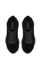 Kadın Siyah Bağcıklı Kalın Tabanlı Süet Deri Sneaker | Derimod Kadın Siyah Bağcıklı Kalın Tabanlı Süet Deri Sneaker | Derimod