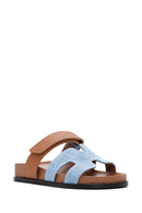 Women's Tan Striped Leather Slippers | Derimod Women's Tan Striped Leather Slippers | Derimod