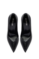 Women's Black Patterned High Thin Heel Leather Stiletto | Derimod Women's Black Patterned High Thin Heel Leather Stiletto | Derimod