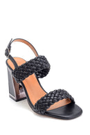 Women's Knitted Detailed Thick Heeled Sandals | Derimod Women's Knitted Detailed Thick Heeled Sandals | Derimod