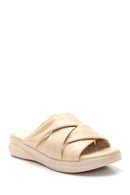 Women's Beige Leather Casual Flat Slippers | Derimod Women's Beige Leather Casual Flat Slippers | Derimod