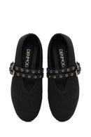 Women's Black Double Buckled Straw Leather Ballerinas | Derimod Women's Black Double Buckled Straw Leather Ballerinas | Derimod