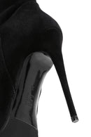 Women's Black High Thin Heeled Suede Leather Classic Boots | Derimod Women's Black High Thin Heeled Suede Leather Classic Boots | Derimod