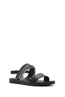 Women's Black Back Tie Stone Sandals | Derimod Women's Black Back Tie Stone Sandals | Derimod