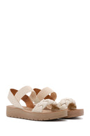 Women's Beige Knitted Patterned Sandals | Derimod Women's Beige Knitted Patterned Sandals | Derimod