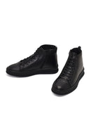 Male Black Lace-Up Zip Closure Leather Sport Boots | Derimod Male Black Lace-Up Zip Closure Leather Sport Boots | Derimod