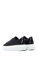 Kadın Siyah Bağcıklı Kalın Taban Deri Sneaker | Derimod Kadın Siyah Bağcıklı Kalın Taban Deri Sneaker | Derimod