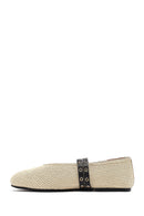 Kadın Bej Çift Tokalı Hasır Deri Babet | Derimod Kadın Bej Çift Tokalı Hasır Deri Babet | Derimod