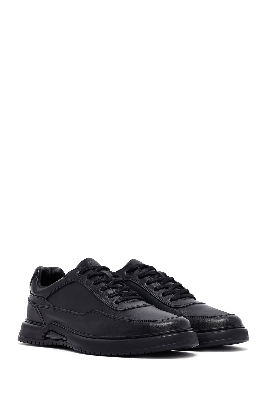 Erkek Siyah Bağcıklı Deri Casual Sneaker