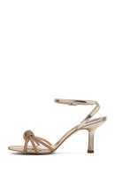Women's Gold Ankle Buckle Stoned Thin Heel Sandals | Derimod Women's Gold Ankle Buckle Stoned Thin Heel Sandals | Derimod