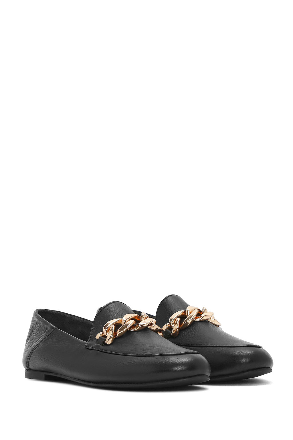 Kadın Siyah Tokalı Deri Maskülen Loafer