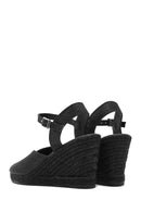 Women's Black Glitter Ankle Buckle Wedge Heel Espadrille Sandals | Derimod Women's Black Glitter Ankle Buckle Wedge Heel Espadrille Sandals | Derimod