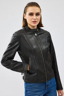 Weekend Women's Brown Vintage Leather Jacket | Derimod Weekend Women's Brown Vintage Leather Jacket | Derimod