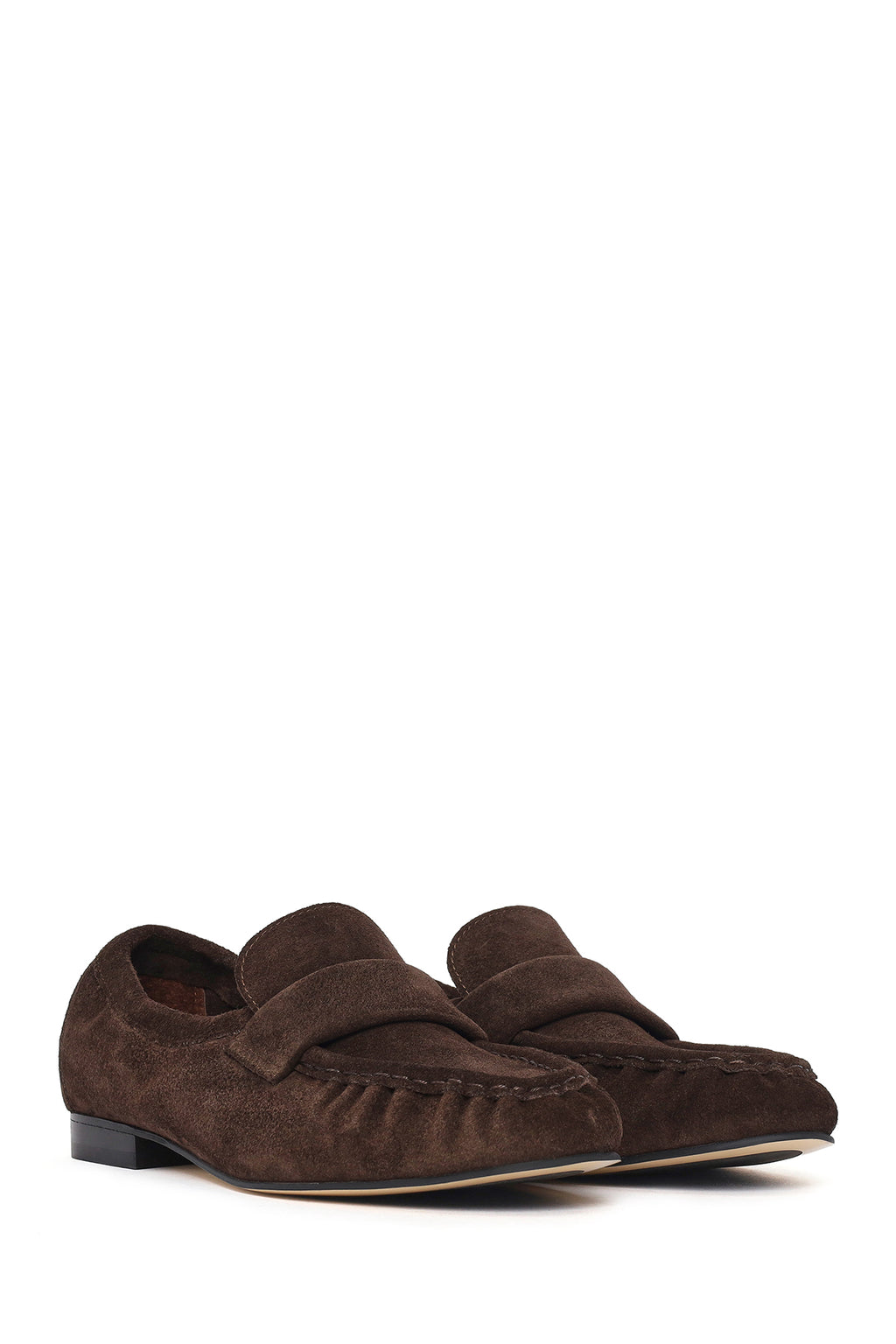 Kadın Kahverengi Süet Deri Maskülen Loafer