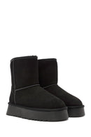 Women's Black Fur Detailed Thick Sole Suede Leather Boots | Derimod Women's Black Fur Detailed Thick Sole Suede Leather Boots | Derimod