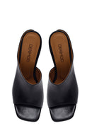 Woman Black Heeled Leather Slipper | Derimod Woman Black Heeled Leather Slipper | Derimod