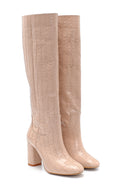 Women's Leather Crocodile Patterned Heeled Boots | Derimod Women's Leather Crocodile Patterned Heeled Boots | Derimod