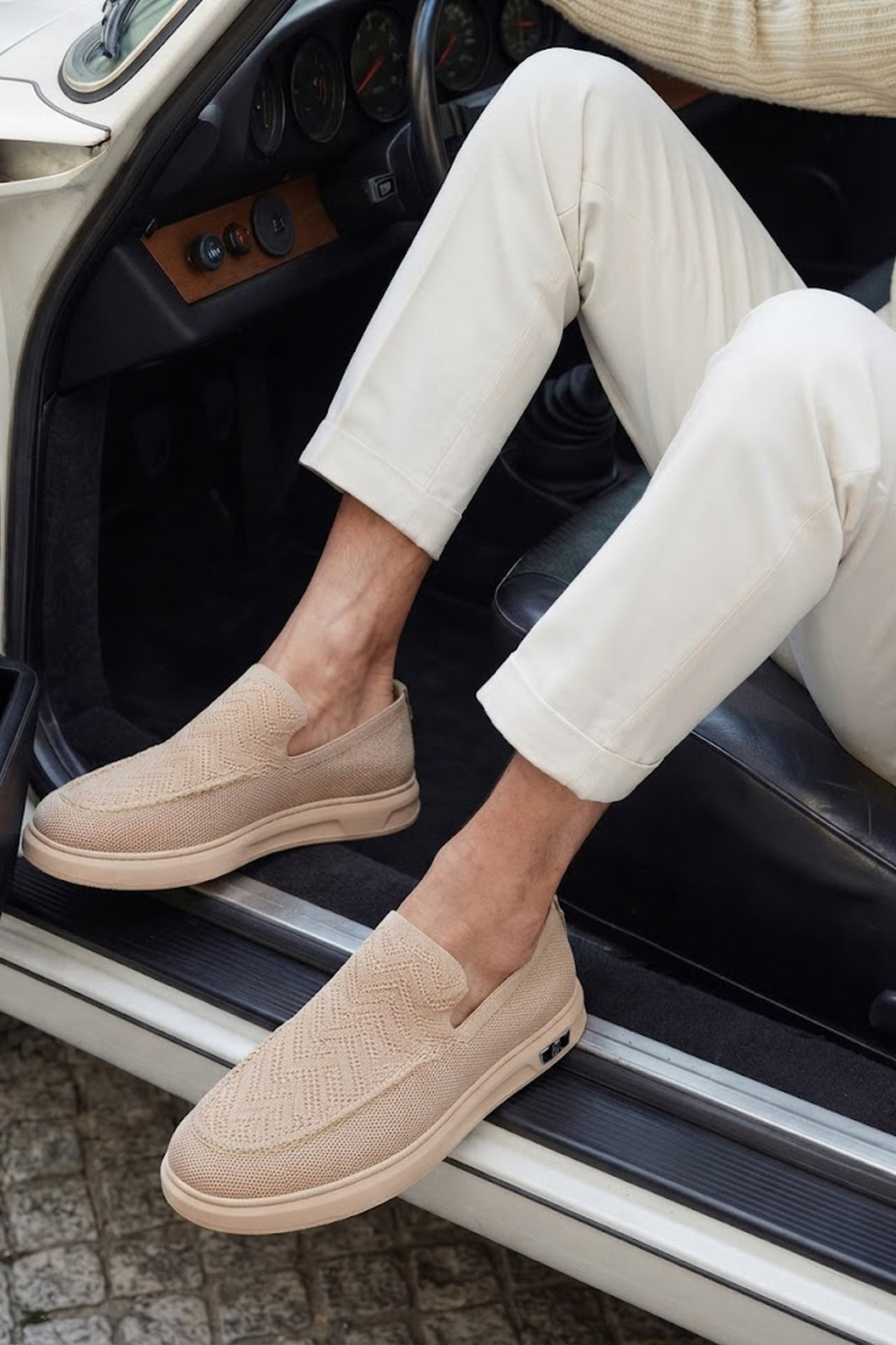 Erkek Bej Desenli Kumaş Loafer
