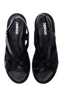 Kadın Siyah Deri Comfort Sandalet | Derimod Kadın Siyah Deri Comfort Sandalet | Derimod