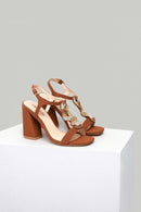 Nubuck Tan Women's Heeled Sandals | Derimod Nubuck Tan Women's Heeled Sandals | Derimod