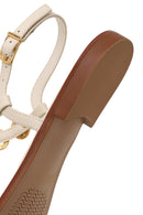 Women's White Ankle Buckle Flip-Flop Leather Sandals | Derimod Women's White Ankle Buckle Flip-Flop Leather Sandals | Derimod